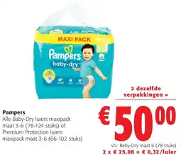 Colruyt Pampers Alle Baby-Dry luiers maxipack maat 3-6 (78-124 stuks) aanbieding