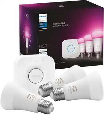 Coolblue Philips Hue White and Color Kit de Démarrage E27 Lot de 3 + bridge aanbieding