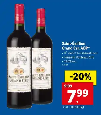 Lidl Saint-Emilion Grand Cru AOP 75cl aanbieding