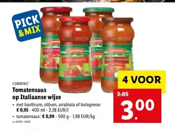 Lidl Combino Tomatensaus Op Italiaanse Wijze 4 voor aanbieding