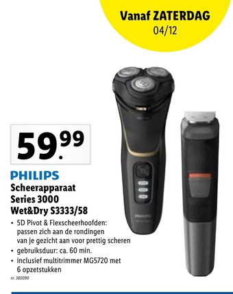 Lidl Philips Scheerapparaat Series 3000 Wet&Dry S3333/58 aanbieding