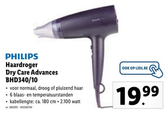 Lidl Philips Haardroger Dry Care Advances BHD340/10 aanbieding