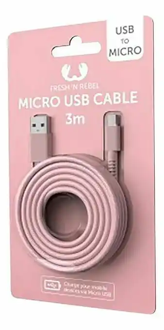 Dreamland Fresh ’n Rebel kabel Micro USB naar USB 3 m Dusty Pink aanbieding