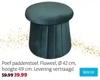 Poef paddenstoel. Fluweel 42cm