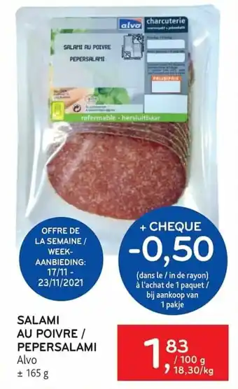 Alvo Salami Au Poivre/Pepersalami 165g aanbieding