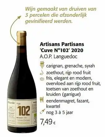 Colruyt Artisans partisans cuve n°102 2020 a.o.p. languedoc aanbieding