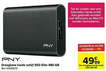 Pny technologies draagbare harde schijf ssd elite 480 gb