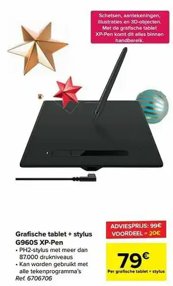 Carrefour Grafische tablet + stylus g960s xp-pen aanbieding