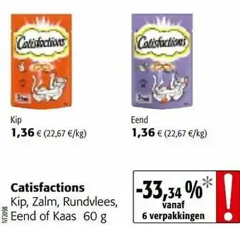 Colruyt Catisfactions kip, zalm, rundvlees, eend of kaas aanbieding