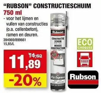 Hubo Rubson constructieschuim aanbieding