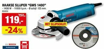 Hubo Bosch haakse slijper gws 1400 aanbieding