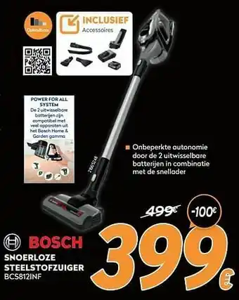 Krëfel Bosch snoerloze steelstofzuiger bcs812inf aanbieding