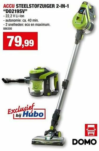 Hubo Domo elektro accu steelstofzuiger 2-in-1 do219sv aanbieding
