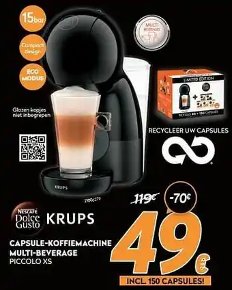 Krëfel Krups capsule-koffiemachine multi-beverage piccolo xs aanbieding