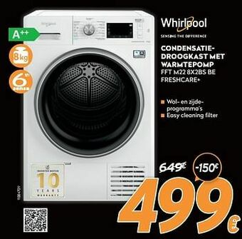 Krëfel Whirlpool condensatiedroogkast met warmtepomp fft m22 8x2bs be freshcare+ aanbieding