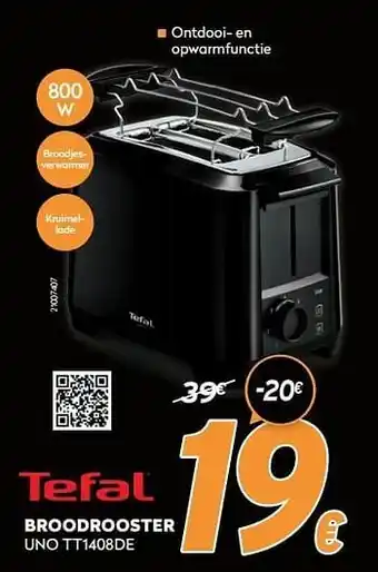 Tefal broodrooster uno tt1408de