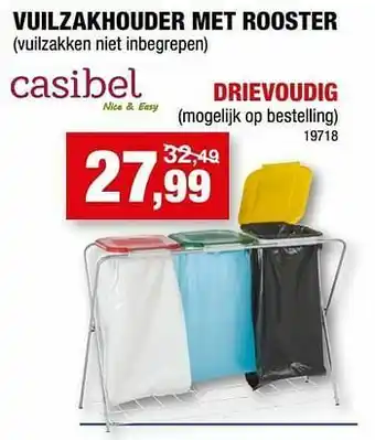 Hubo Vuilzakhouder met rooster drievoudig aanbieding