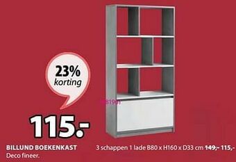 Jysk Billund boekenkast 3 schappen 1 lade aanbieding