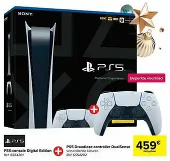 Carrefour Sony ps5-console digital edition + ps5 draadloze controller dualsense aanbieding