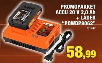 Powerplus promopakket accu 20 v 2,0 ah + lader powdp9062