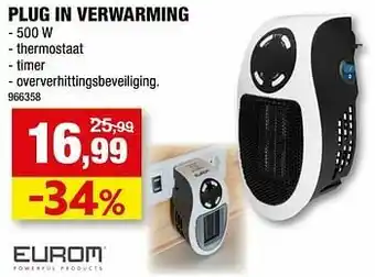 Hubo Eurom plug in verwarming aanbieding