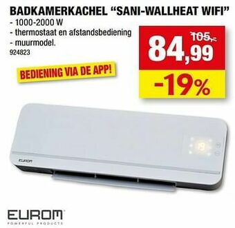 Hubo Eurom badkamerkachel sani-wallheat wifi aanbieding