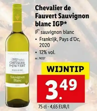 Lidl Chevalier de fauvert sauvignon blanc igp aanbieding