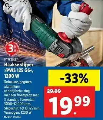 Lidl Parkside haakse slijper pws 125 g6 aanbieding