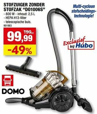 Hubo Domo elektro stofzuiger zonder stofzak do1006s aanbieding