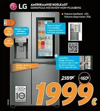 Krëfel Lg amerikaanse koelkast gsi961pzaz instaview non-plumbing aanbieding