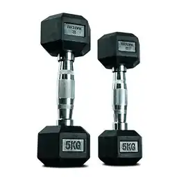 Decathlon Hexa dumbbells set / Rubberen dumbbells - 2 x 5 kg - zwart aanbieding