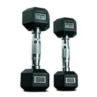 Decathlon Hexa dumbbells set / Rubberen dumbbells - 2 x 5 kg - zwart aanbieding