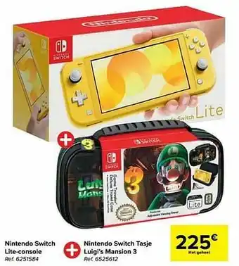Carrefour Nintendo switch lite-console + nintendo switch tasje luigi’s mansion 3 aanbieding