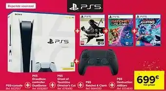Carrefour Sony Ps5-console + ps5 draadloze controller dualsense + ps5 ratchet + clank + ps5 destruction allstars aanbieding