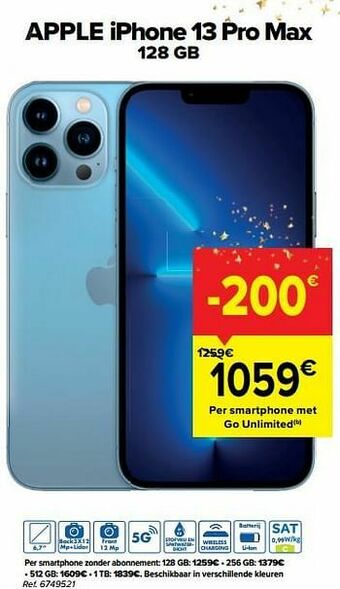 Carrefour Apple iphone 13 pro max 128 gb aanbieding