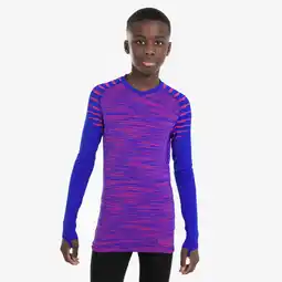 Decathlon THERMOSHIRT VOOR KINDEREN KEEPDRY 500 LANGE MOUWEN BLAUW/ROZE aanbieding