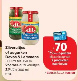 Carrefour Zilveruitjes of augurken Devos & Lemmens aanbieding