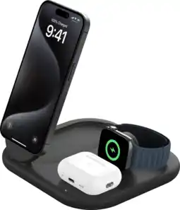 Coolblue Belkin Boost Charge Chargeur Sans Fil MagSafe et Qi2 3-en-1 15 W avec Support Noir aanbieding