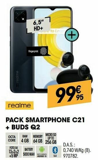 Electro Depot Realme pack smartphone c21 + buds q2 aanbieding