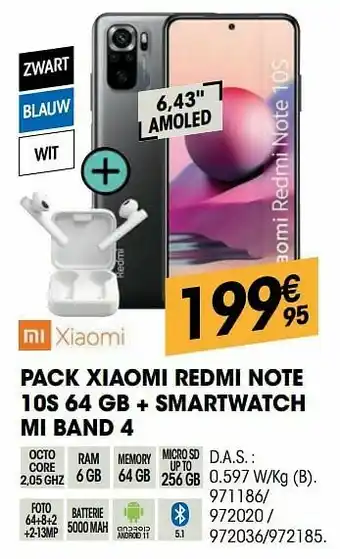 Electro Depot Pack xiaomi redmi note 10s 64 gb + smartwatch mi band 4 aanbieding