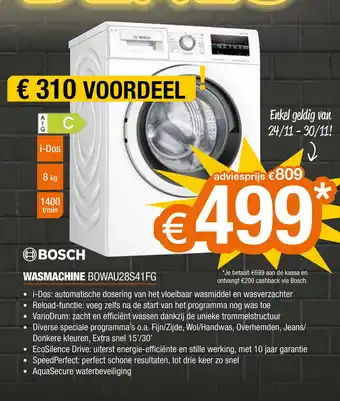 Expert Bosch Wasmachine BOWAU28S41FG aanbieding