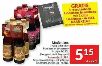Intermarché Lindemans fruitig lambicbier framboos of pêcheresse aanbieding