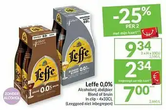Intermarché Leffe 0,0% alcoholvrij abdijbier blond of bruin aanbieding