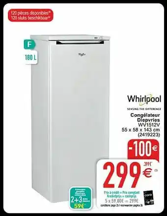 Cora Whirlpool congélateur diepvries wv1512v aanbieding