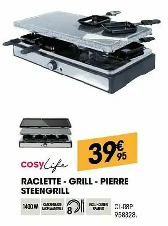 Electro Depot Cosylife raclette - grill - pierre steengrill cl-r8p aanbieding