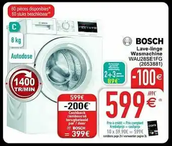 Cora Bosch lave-linge wasmachine wau28se1fg aanbieding