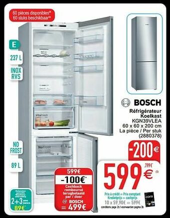 Cora Bosch réfrigérateur koelkast kgn39vlea aanbieding