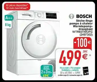 Cora Bosch sèche-linge pompe à chaleur warmtepompdroogkast wtr83tmofg aanbieding
