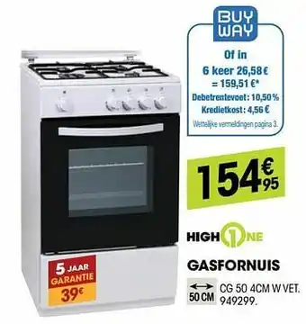 Electro Depot Highone gasfornuis cg 50 4cm w vet aanbieding