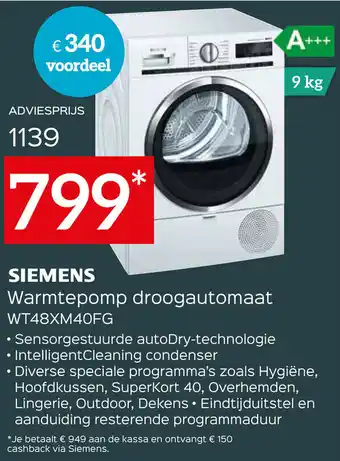Exellent Siemens Warmtepomp droogautomaat WT48XM40FG aanbieding
